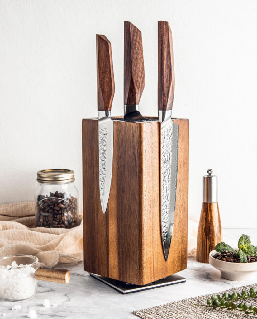 Rotating Magnetic Knife Block - Acacia Wood
